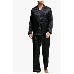 Men's Satin Pajamas Long Button-Down PJ Set Sleepwear Loungewear Nightwear 3XL